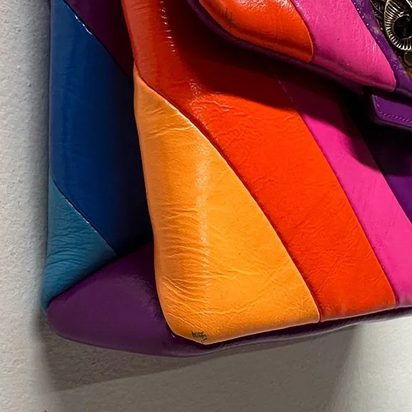 Kurt Geiger Mini Kensington Bag Purse Rainbow Striped Colorful Leather Crossbody - Picture 10 of 14